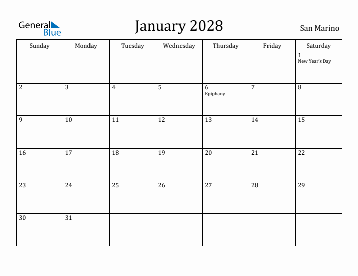 January 2028 Calendar San Marino