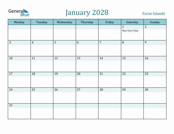 January 2028 Calendar with Holidays