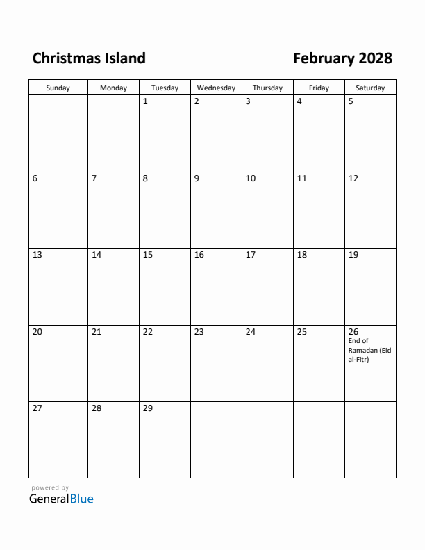 February 2028 Calendar with Christmas Island Holidays
