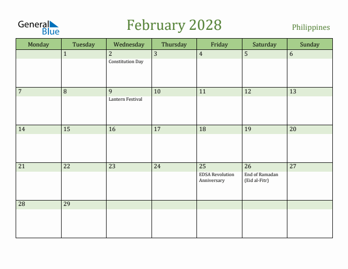 February 2028 Calendar with Philippines Holidays