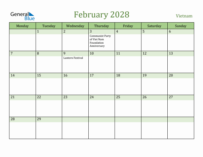 February 2028 Calendar with Vietnam Holidays
