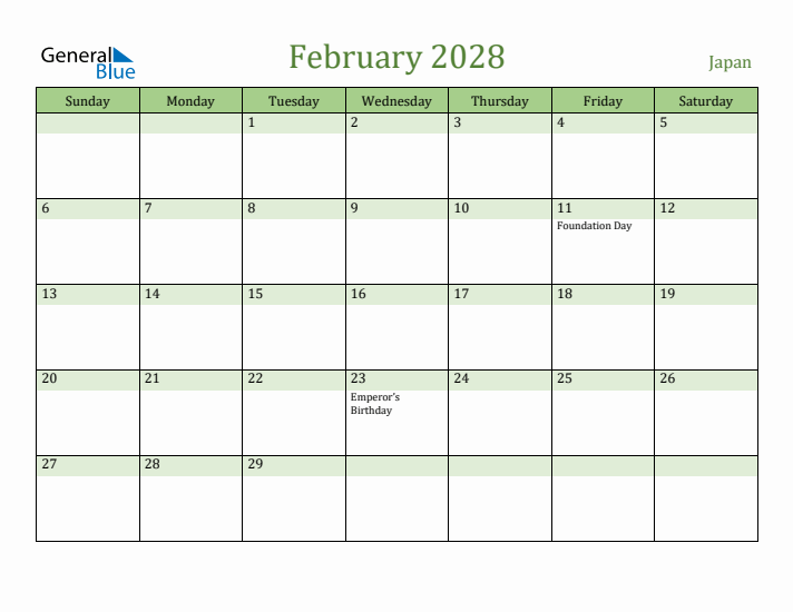 February 2028 Calendar with Japan Holidays