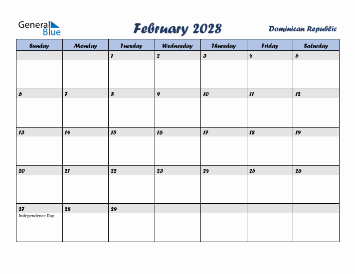 February 2028 Calendar with Holidays in Dominican Republic