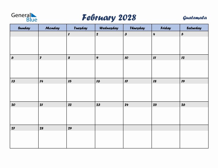 February 2028 Calendar with Holidays in Guatemala