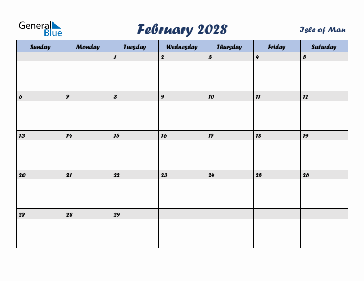 February 2028 Calendar with Holidays in Isle of Man