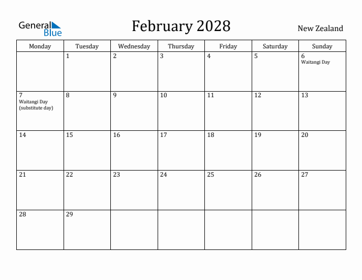 February 2028 Calendar New Zealand