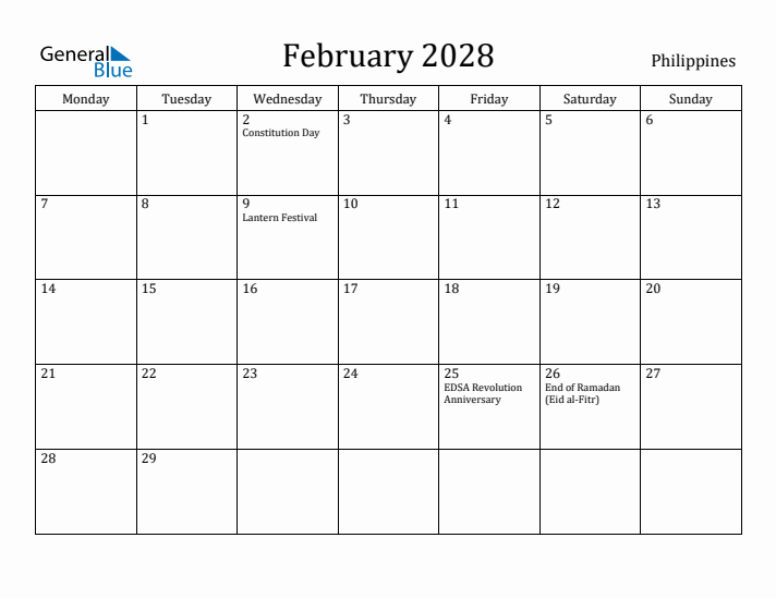 February 2028 Calendar Philippines