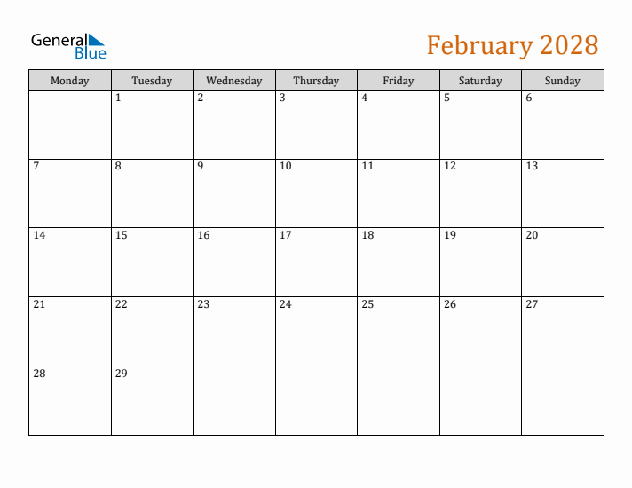 Editable February 2028 Calendar