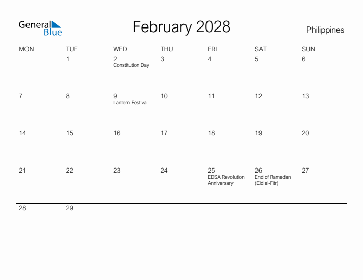 Printable February 2028 Calendar for Philippines