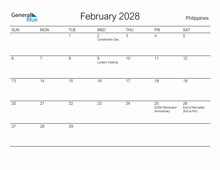 Printable February 2028 Calendar for Philippines