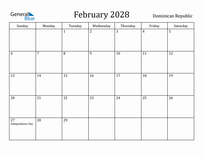 February 2028 Calendar Dominican Republic