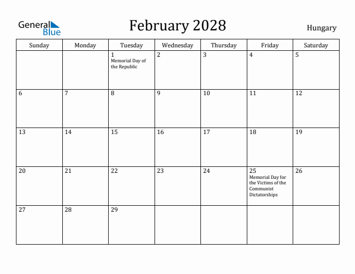 February 2028 Calendar Hungary