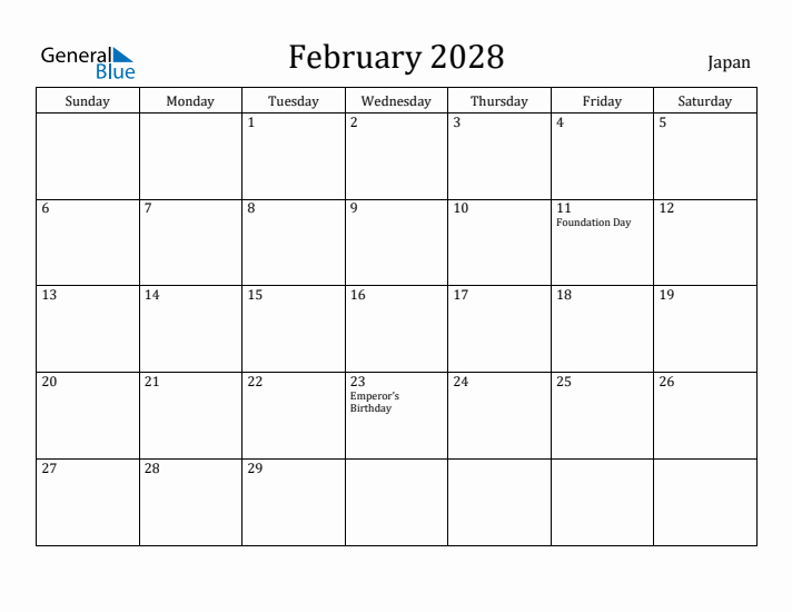 February 2028 Calendar Japan