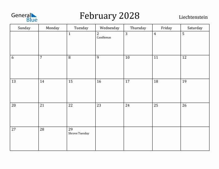 February 2028 Calendar Liechtenstein