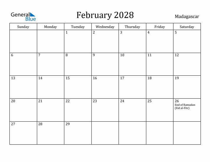 February 2028 Calendar Madagascar