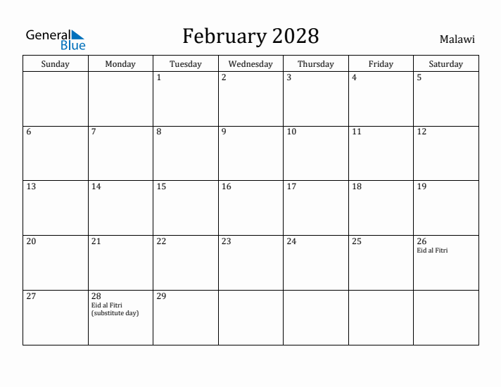 February 2028 Calendar Malawi