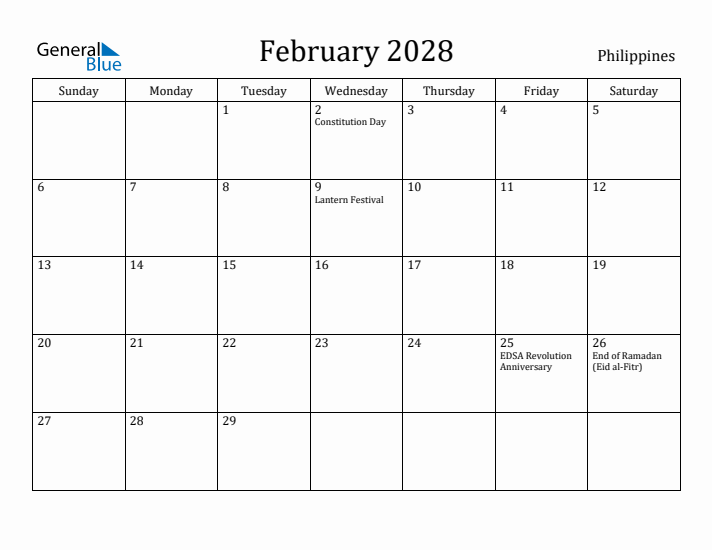 February 2028 Calendar Philippines