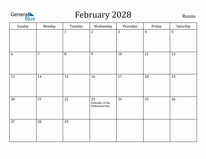 February 2028 Calendar Russia