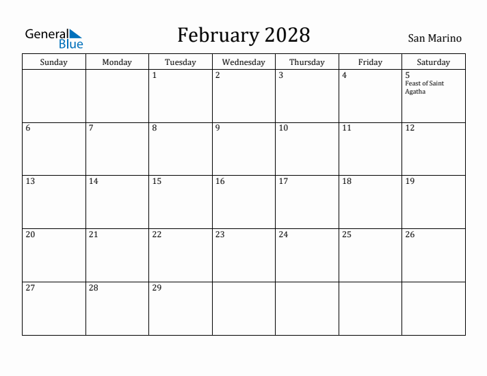February 2028 Calendar San Marino