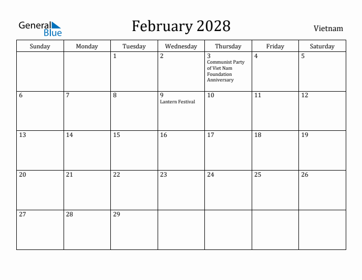 February 2028 Calendar Vietnam