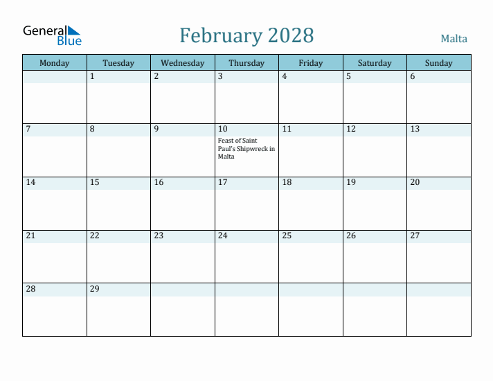 February 2028 Calendar with Holidays