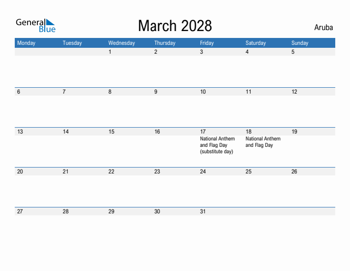 Fillable March 2028 Calendar