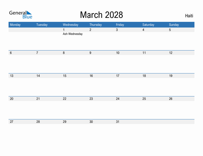 Fillable March 2028 Calendar