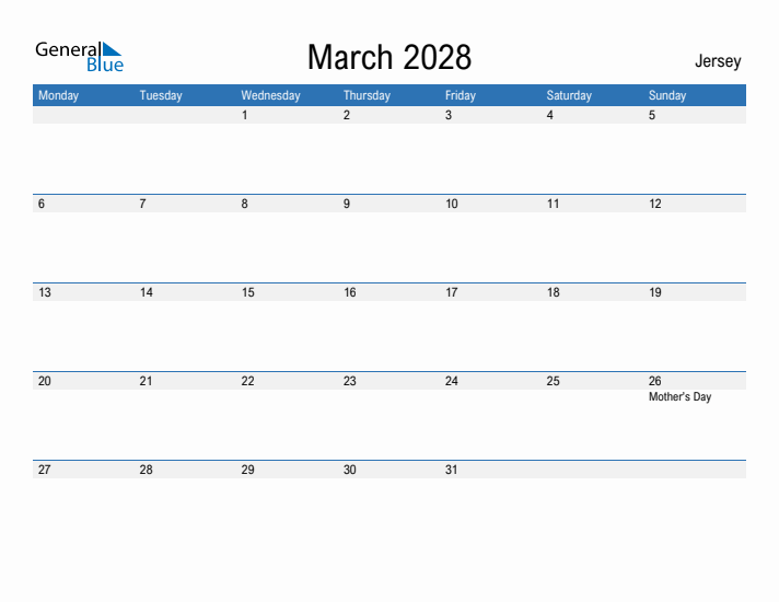 Fillable March 2028 Calendar