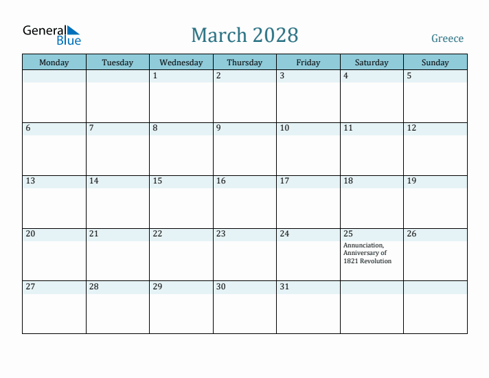 March 2028 Calendar with Holidays