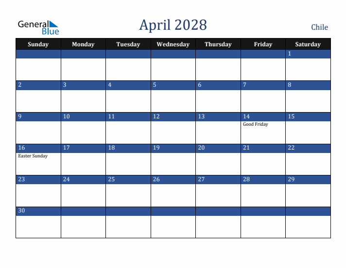 April 2028 Chile Calendar (Sunday Start)