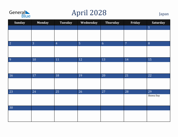 April 2028 Japan Calendar (Sunday Start)