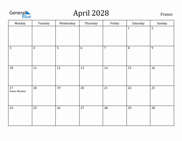 April 2028 Calendar France