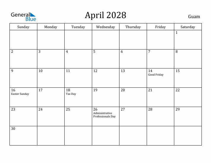 April 2028 Calendar Guam