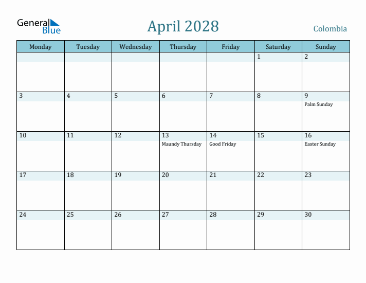 April 2028 Calendar with Holidays