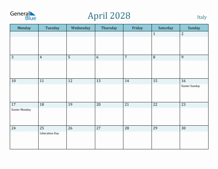April 2028 Calendar with Holidays