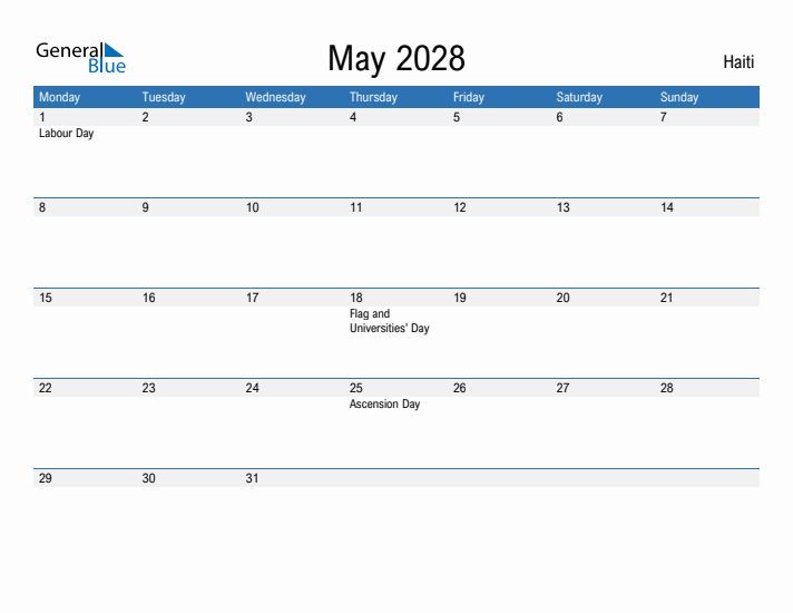 Fillable May 2028 Calendar