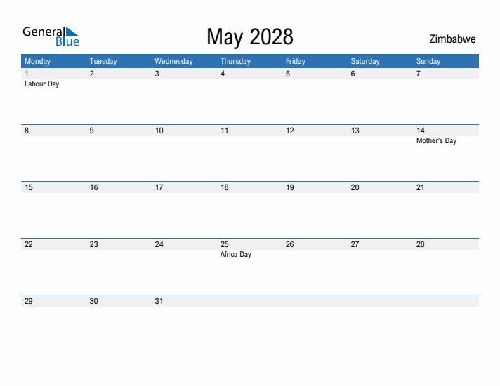 Fillable May 2028 Calendar