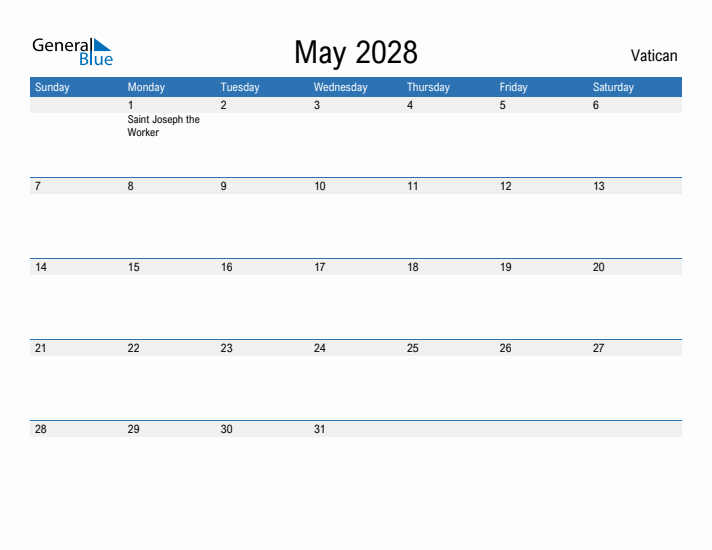 Fillable May 2028 Calendar