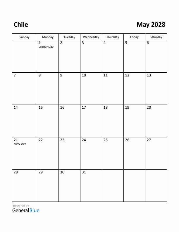 May 2028 Calendar with Chile Holidays