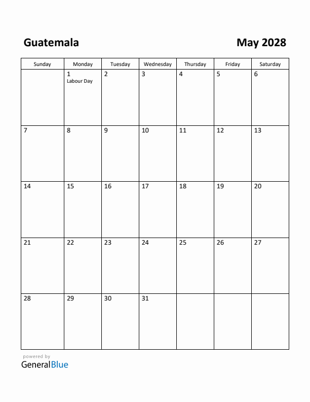 May 2028 Calendar with Guatemala Holidays