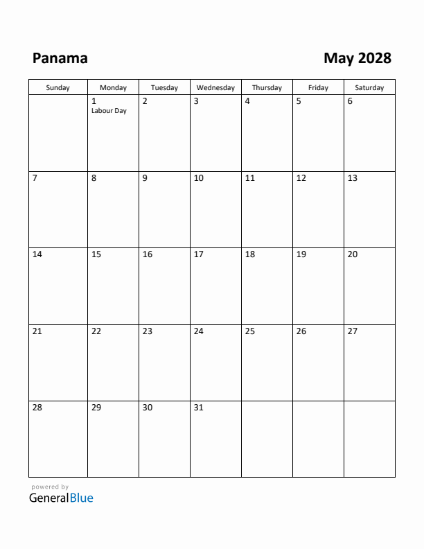 May 2028 Calendar with Panama Holidays