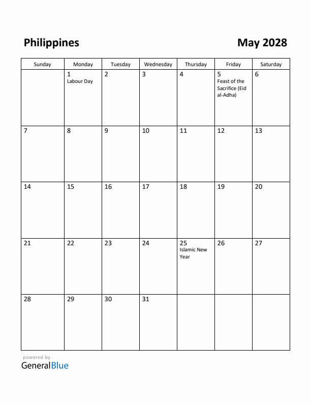 May 2028 Calendar with Philippines Holidays