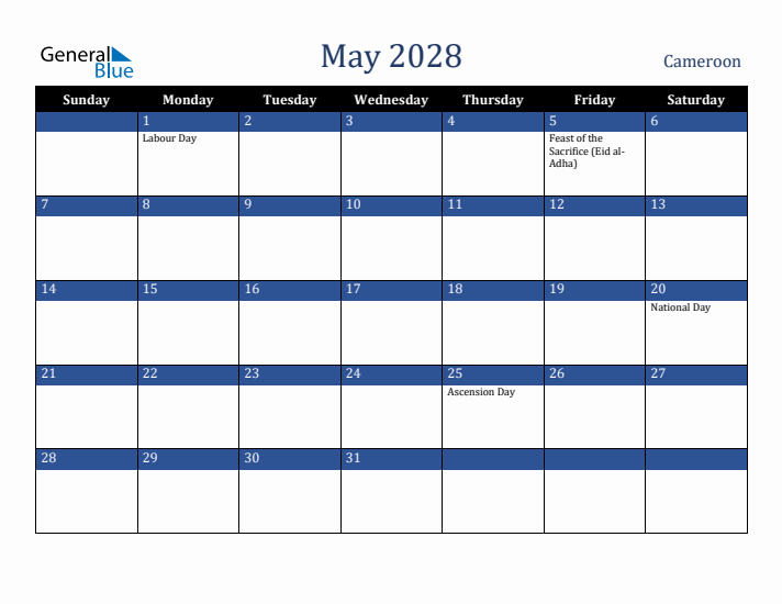 May 2028 Cameroon Calendar (Sunday Start)