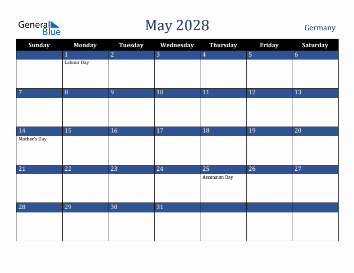 May 2028 Germany Calendar (Sunday Start)