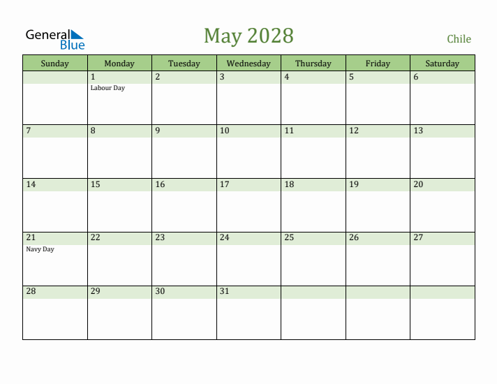 May 2028 Calendar with Chile Holidays