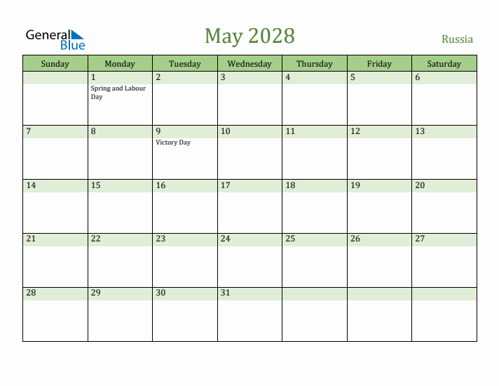 May 2028 Calendar with Russia Holidays
