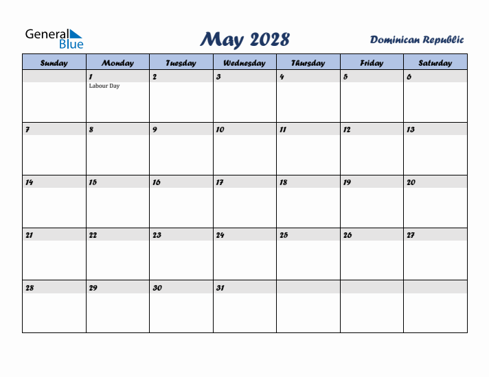 May 2028 Calendar with Holidays in Dominican Republic