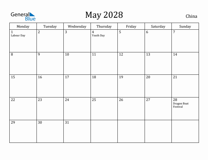 May 2028 Calendar China