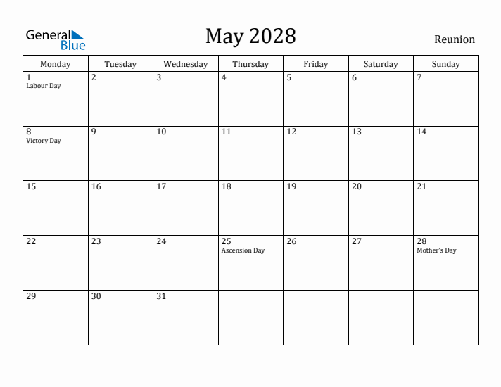 May 2028 Calendar Reunion