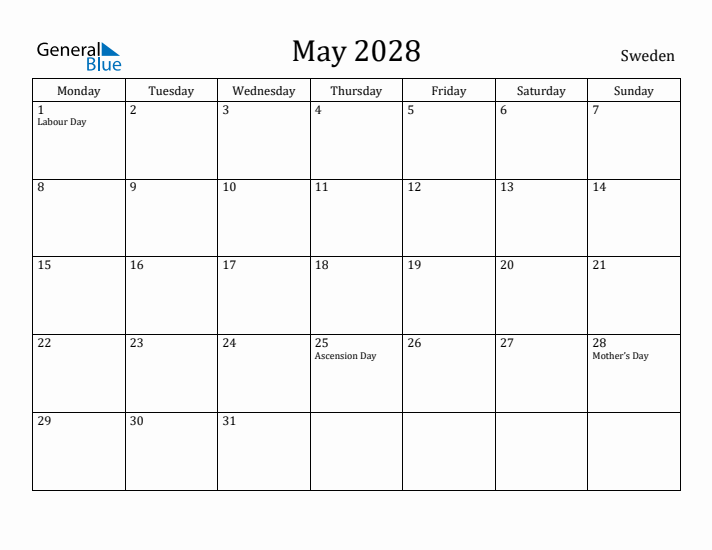 May 2028 Calendar Sweden